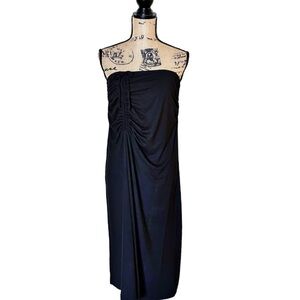 House Of Harlow 1960 Black Strapless Ruched Midi Dress Size Large